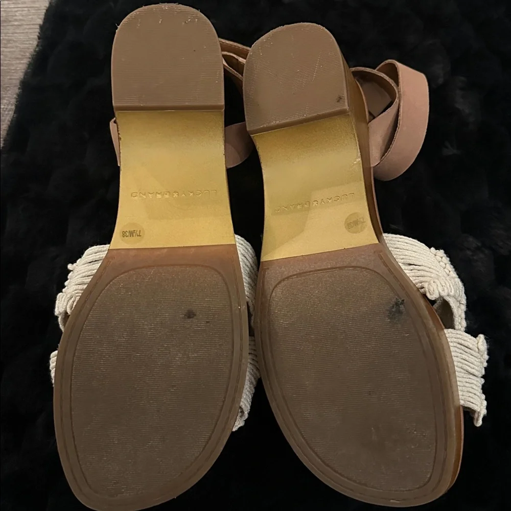 Lucky Brand Women's Crochet Cream and Tan Wedge Sandals